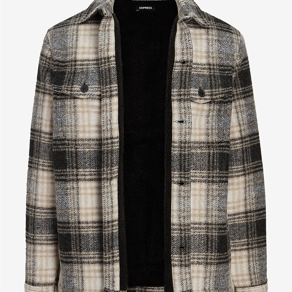 EXPRESS - Knit Sherpa Lined Shirt Jacket Plaid sz. M